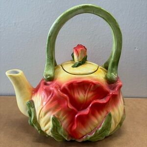 Vintage Pink Cabbage Rose Ceramic
Teapot 8" x 8" Cottagecore